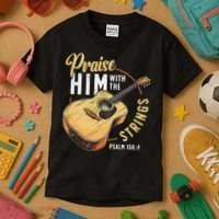 Praise Him With The Strings Bible Psalm Christian Guitar Kids T-Shirt thumb 3
