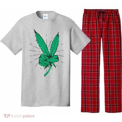 Peace Hand Weed Cool Marijuana Leaf Peace Sign Pajama Set