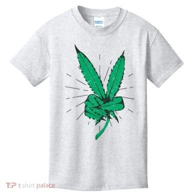 Peace Hand Weed Cool Marijuana Leaf Peace Sign Kids T-Shirt