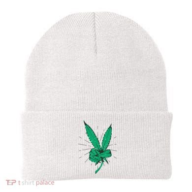 Peace Hand Weed Cool Marijuana Leaf Peace Sign Beanie