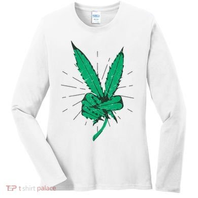 Peace Hand Weed Cool Marijuana Leaf Peace Sign Women's Long Sleeve Shirt