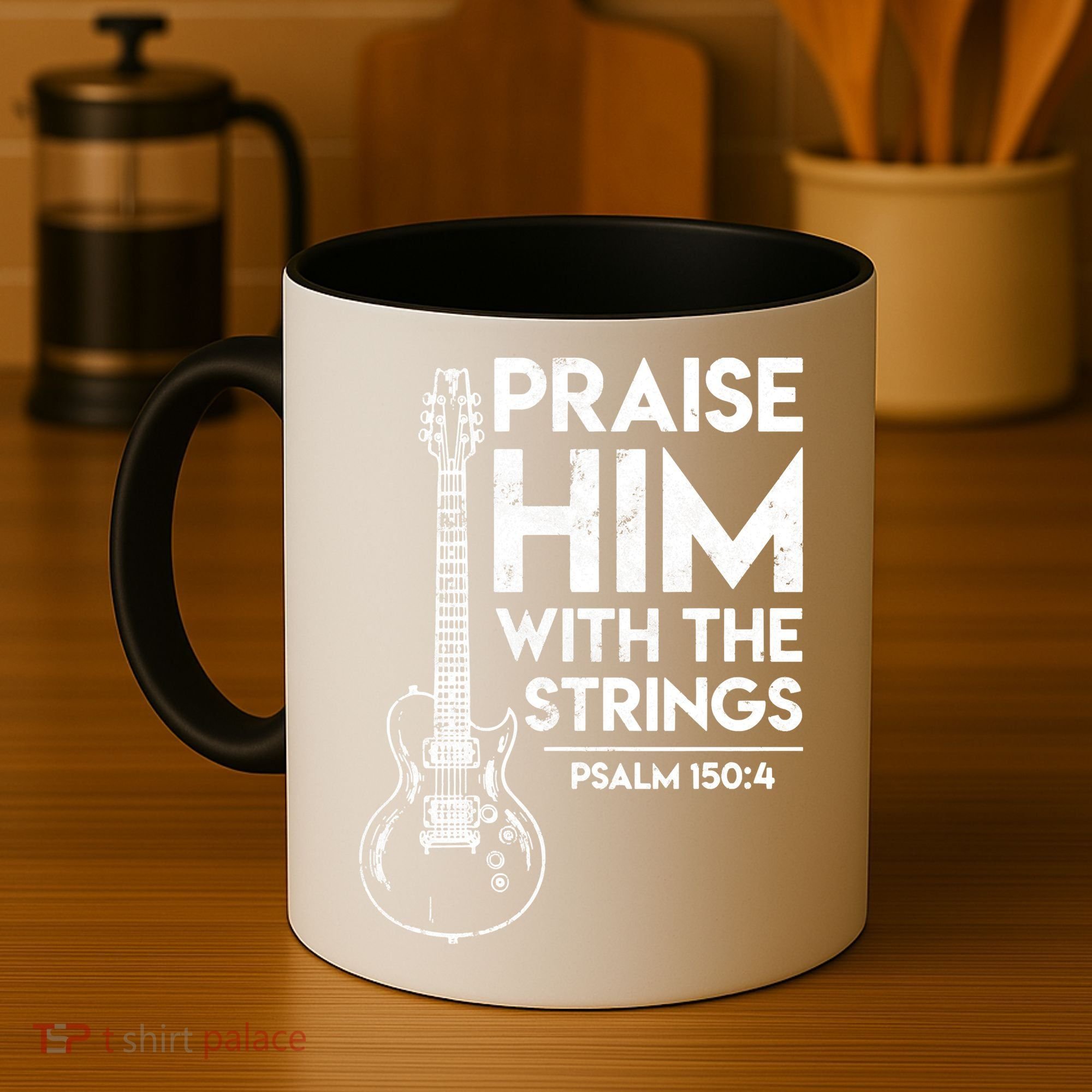 Praise Him With The Strings Guitar Christian Guitarist Guitar Player Coffee Mug