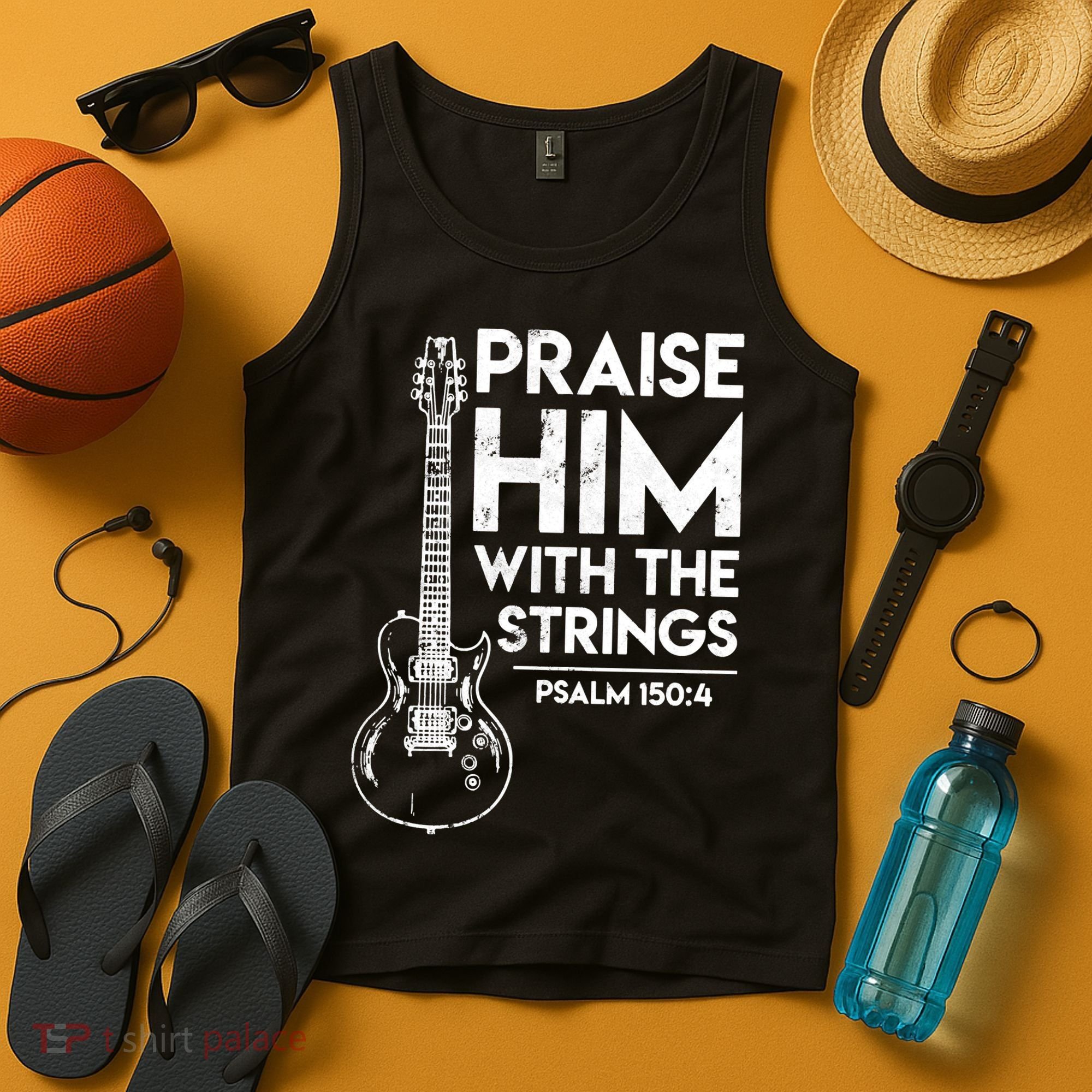 Praise Him With The Strings Guitar Christian Guitarist Guitar Player Tank Top