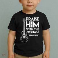 Praise Him With The Strings Guitar Christian Guitarist Guitar Player Toddler T-Shirt thumb 2