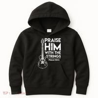 Praise Him With The Strings Guitar Christian Guitarist Guitar Player Kids Hoodie thumb 0