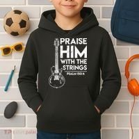 Praise Him With The Strings Guitar Christian Guitarist Guitar Player Kids Hoodie thumb 2