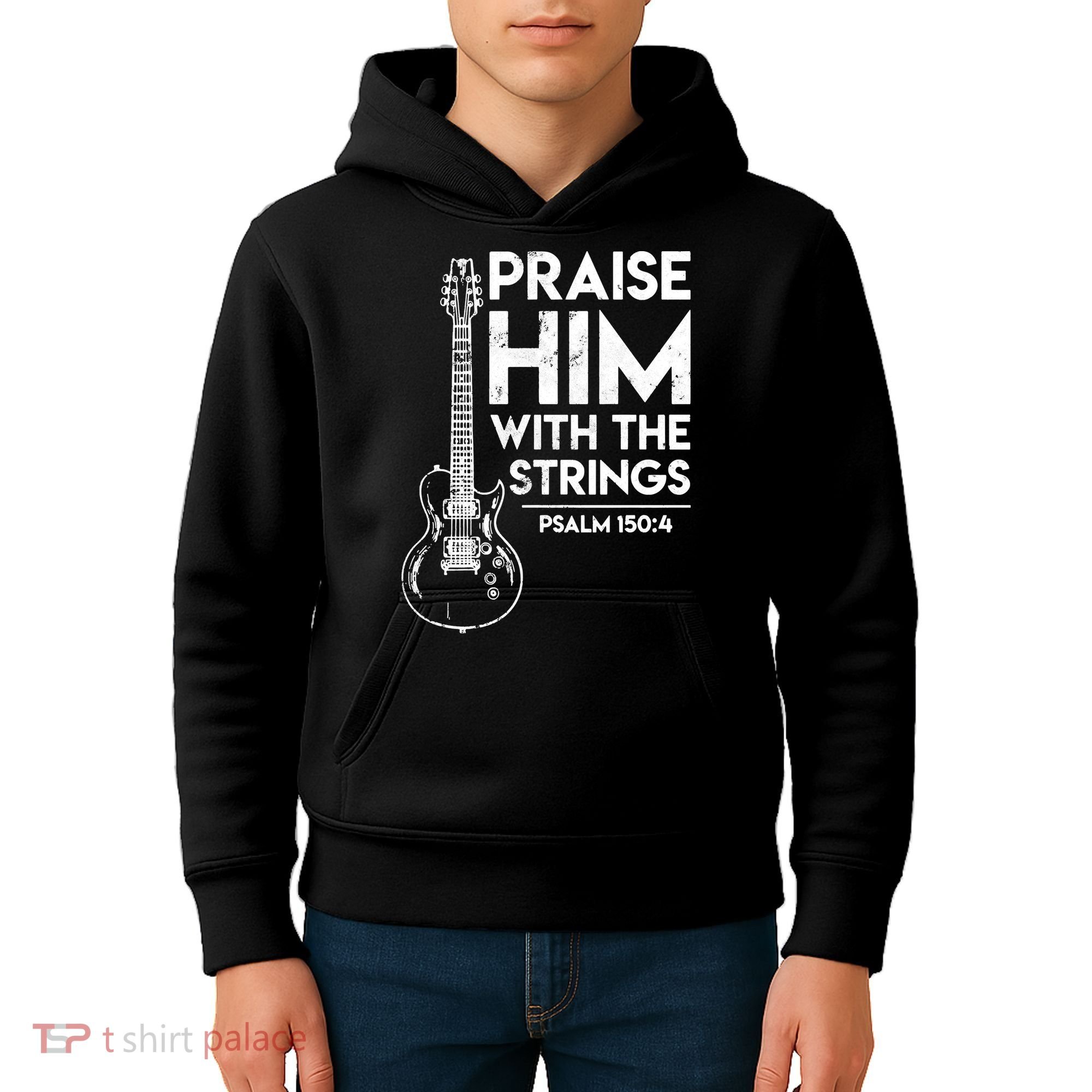 Praise Him With The Strings Guitar Christian Guitarist Guitar Player Kids Hoodie