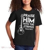 Praise Him With The Strings Guitar Christian Guitarist Guitar Player Kids T-Shirt thumb 2