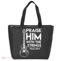 Praise Him With The Strings Guitar Christian Guitarist Guitar Player Tote Bag thumb 0