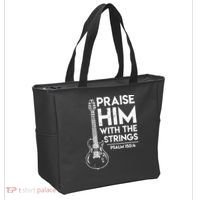 Praise Him With The Strings Guitar Christian Guitarist Guitar Player Tote Bag thumb 2
