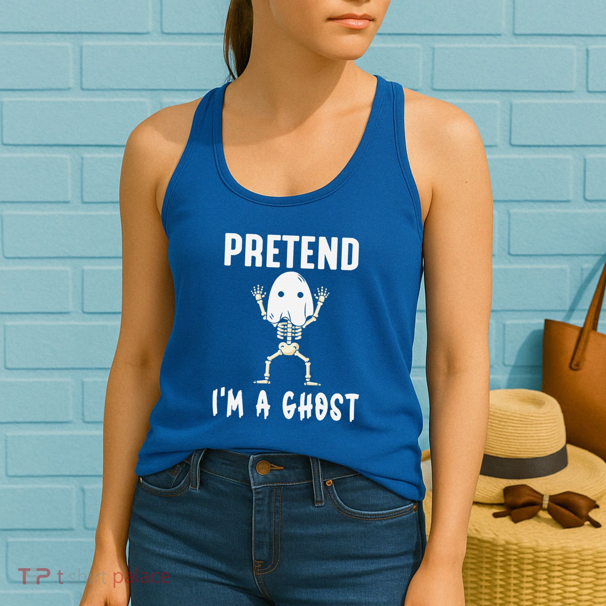 Pretend I'm a Ghost Funny Lazy Halloween Costume Party Women's Tank Top