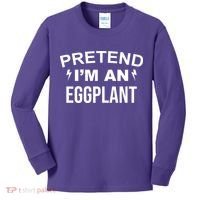 Pretend I'm An Eggplant Lazy Halloween Costume Kids Long Sleeve Shirt thumb 0