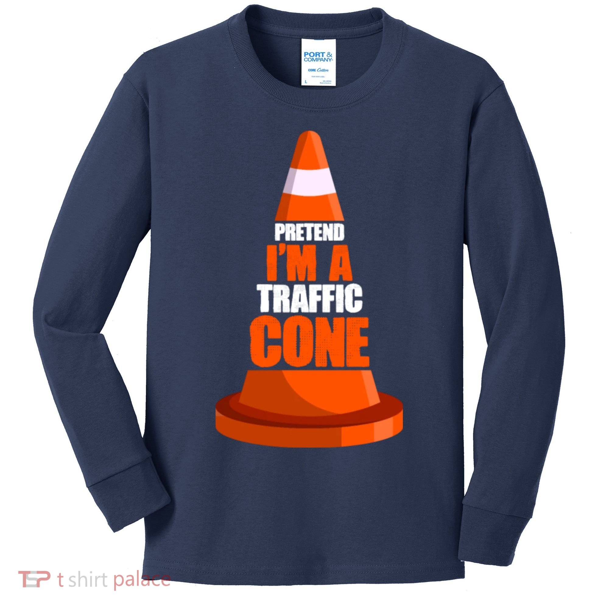 Pretend I'm A Traffic Cone Lazy Halloween Costume Kids Long Sleeve Shirt