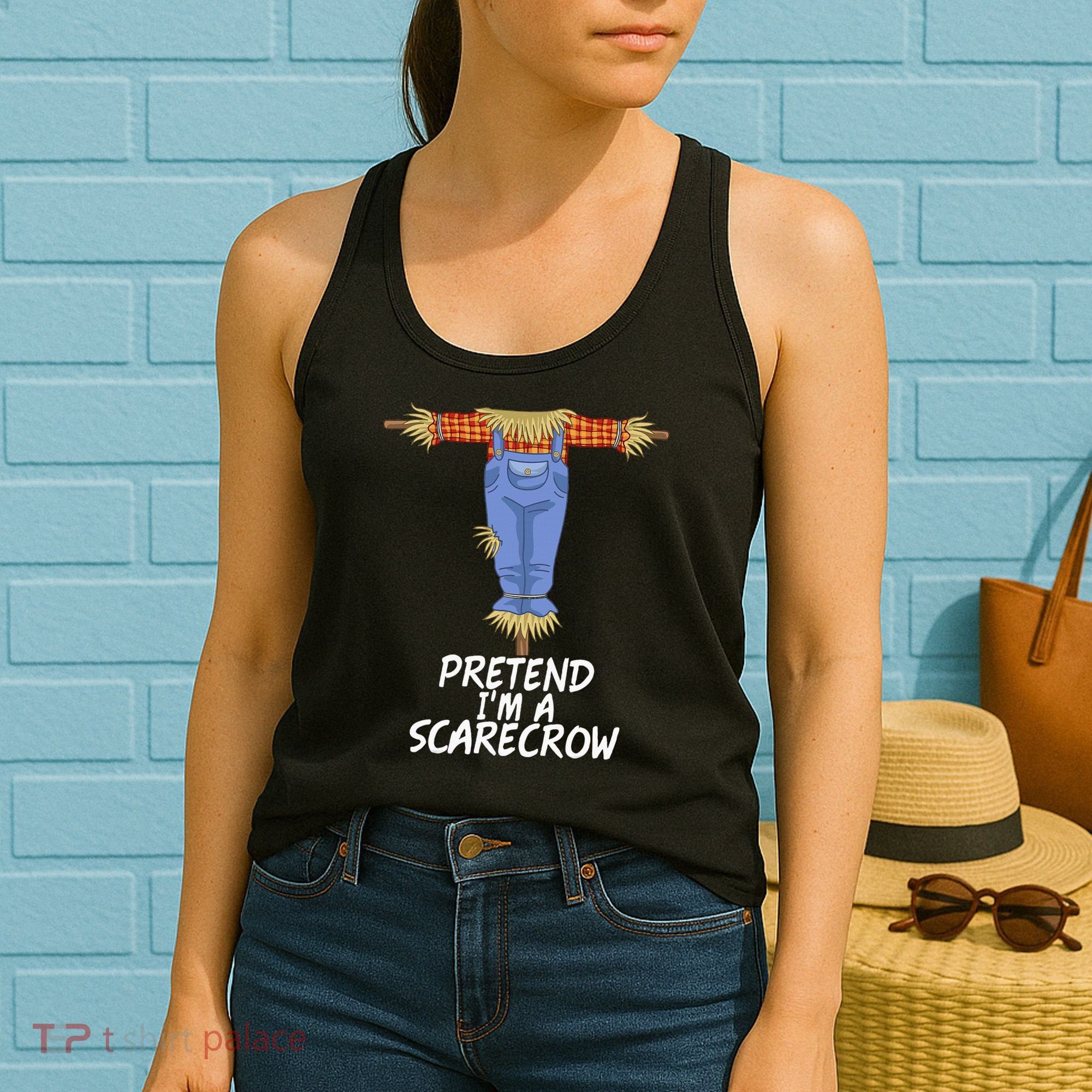 Pretend IM A Scarecrow Funny Lazy Halloween Costume Women's Tank Top