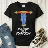 Pretend IM A Scarecrow Funny Lazy Halloween Costume Women's T-Shirt thumb 3