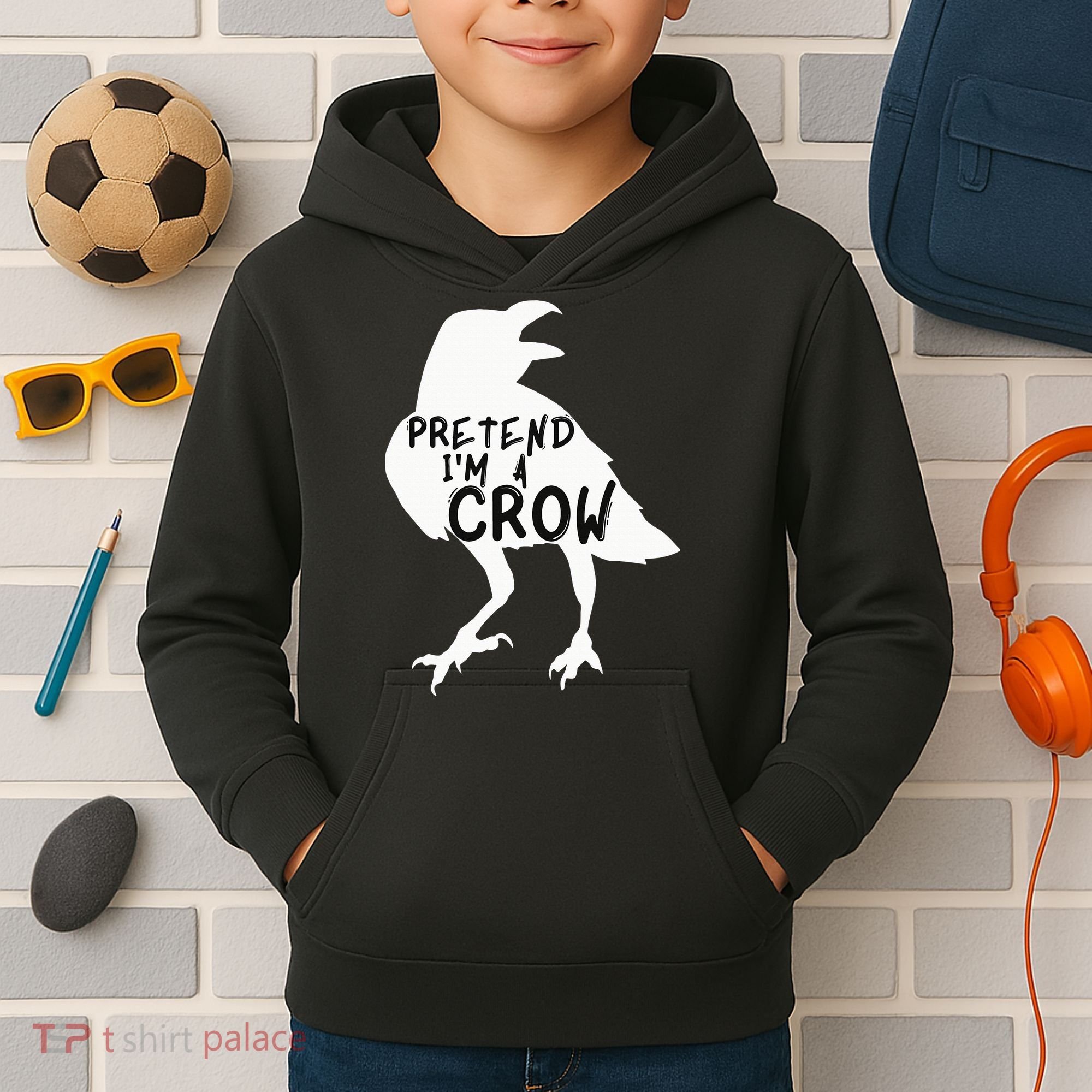 PRETEND I'M A CROW Funny Lazy Halloween Costume CROW Kids Hoodie