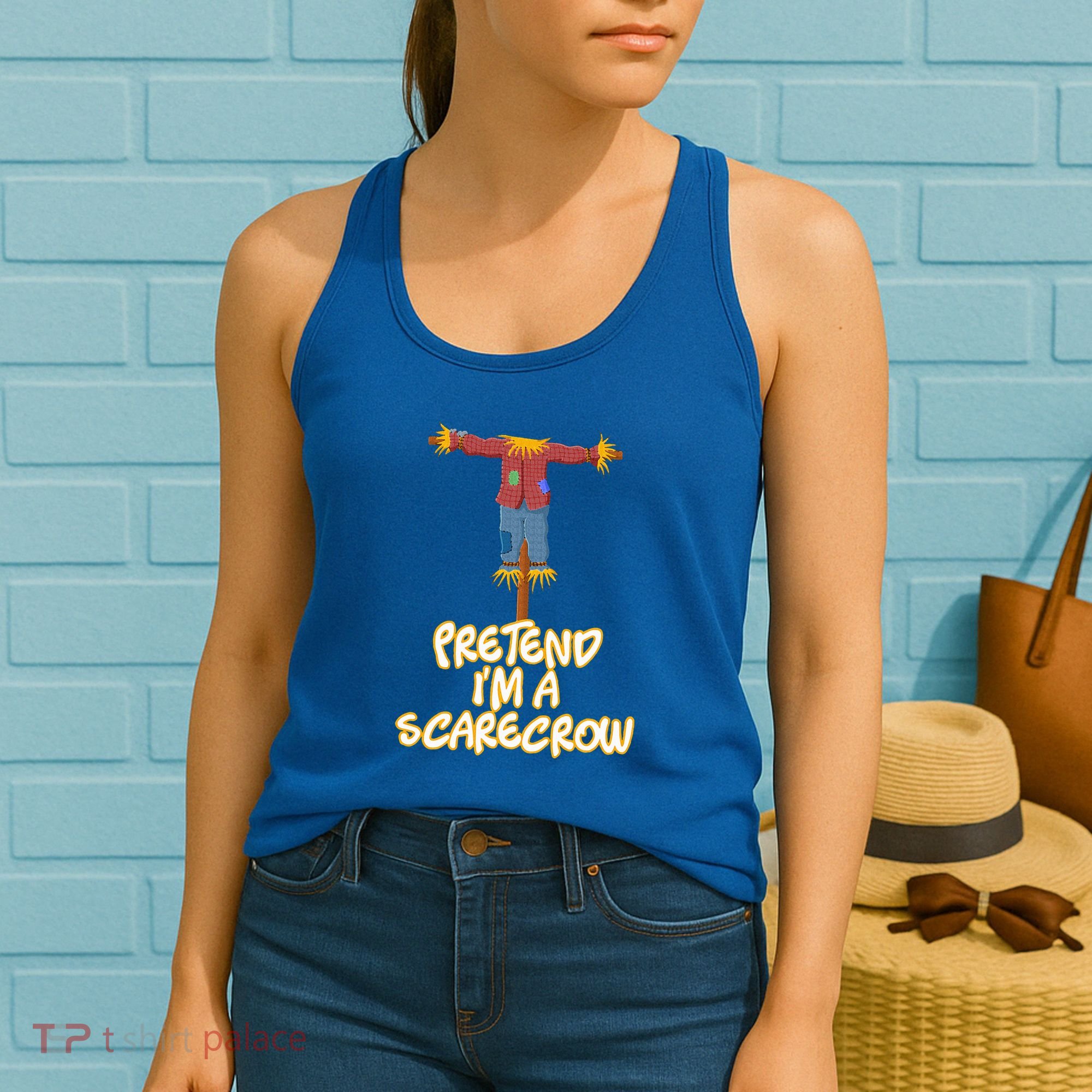 Pretend I'm a Scarecrow Halloween Lazy Scarecrow Costume Women's Tank Top