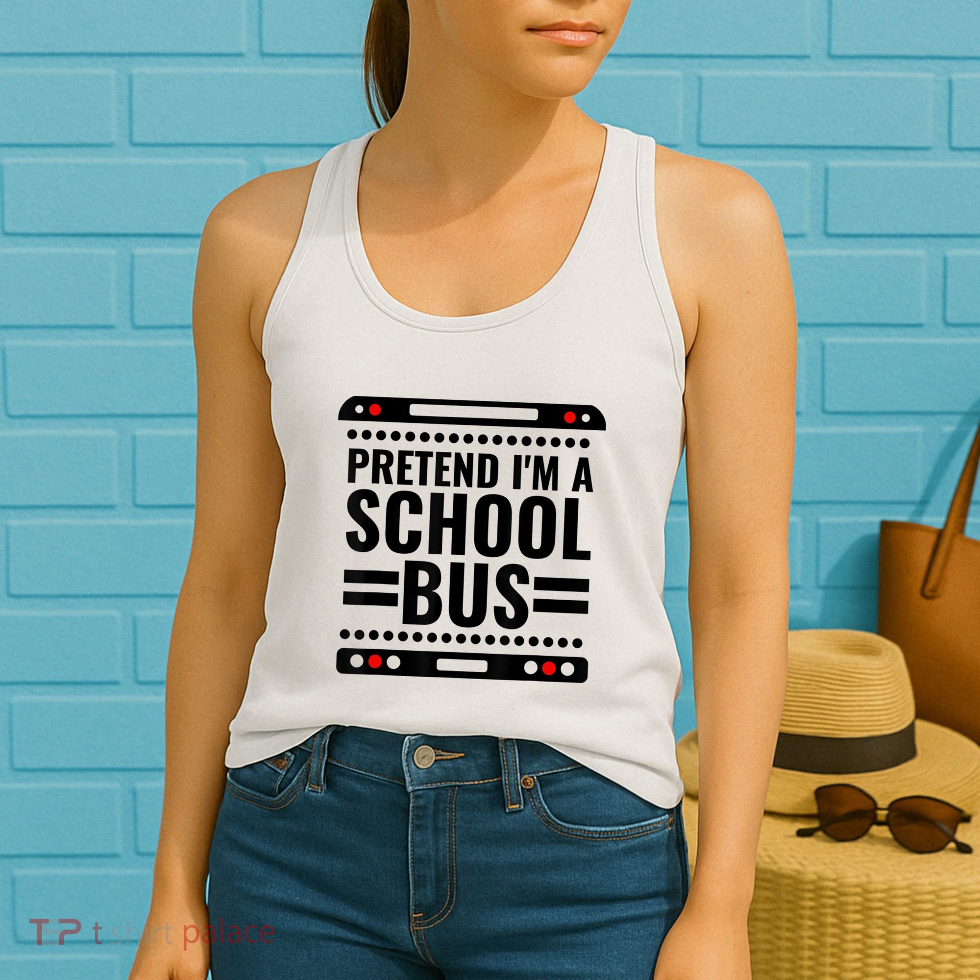 Pretend I'm a School Bus Funny Lazy Halloween Costume Women's Tank Top