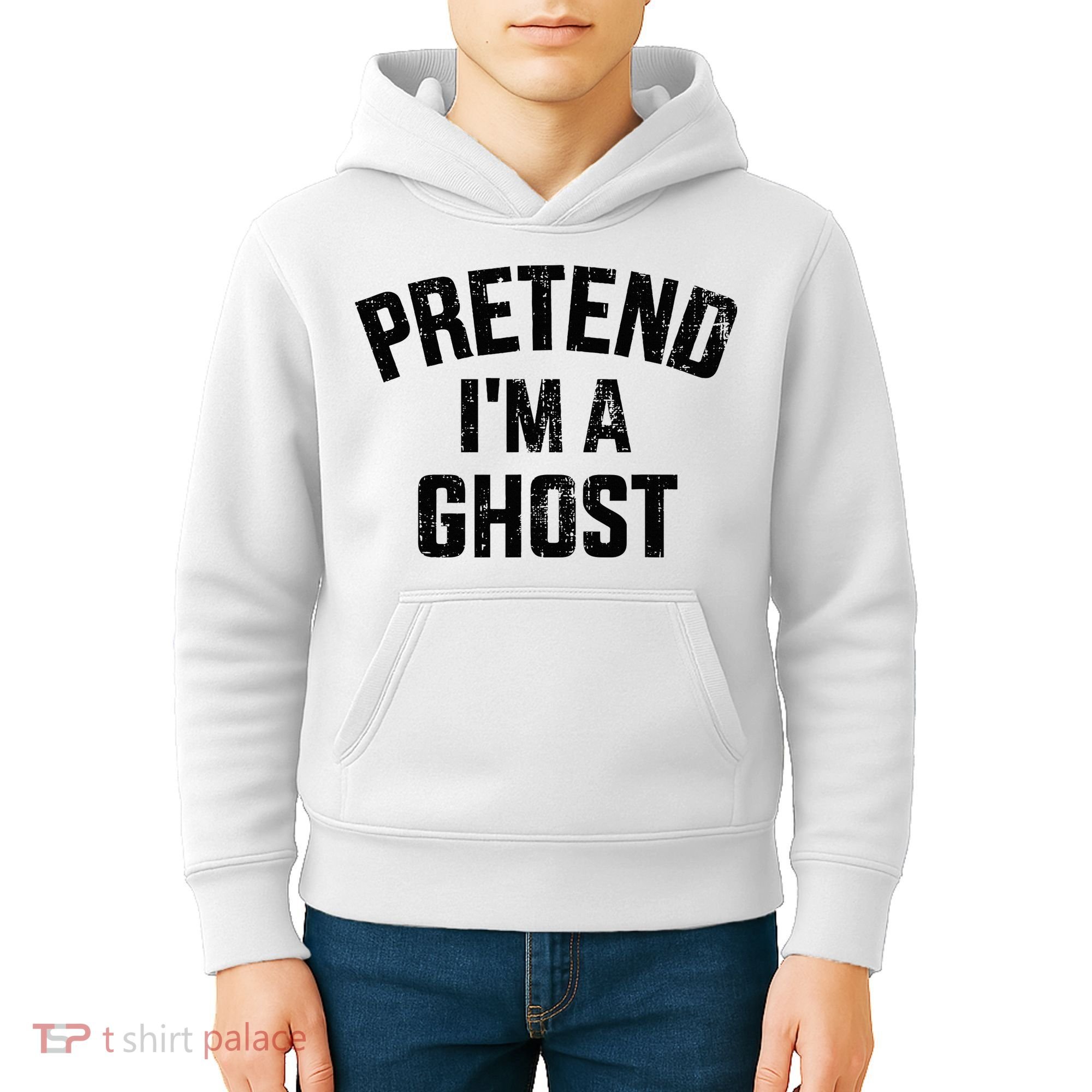Pretend IM A Ghost Funny Lazy Easy Diy Halloween Costume Kids Hoodie
