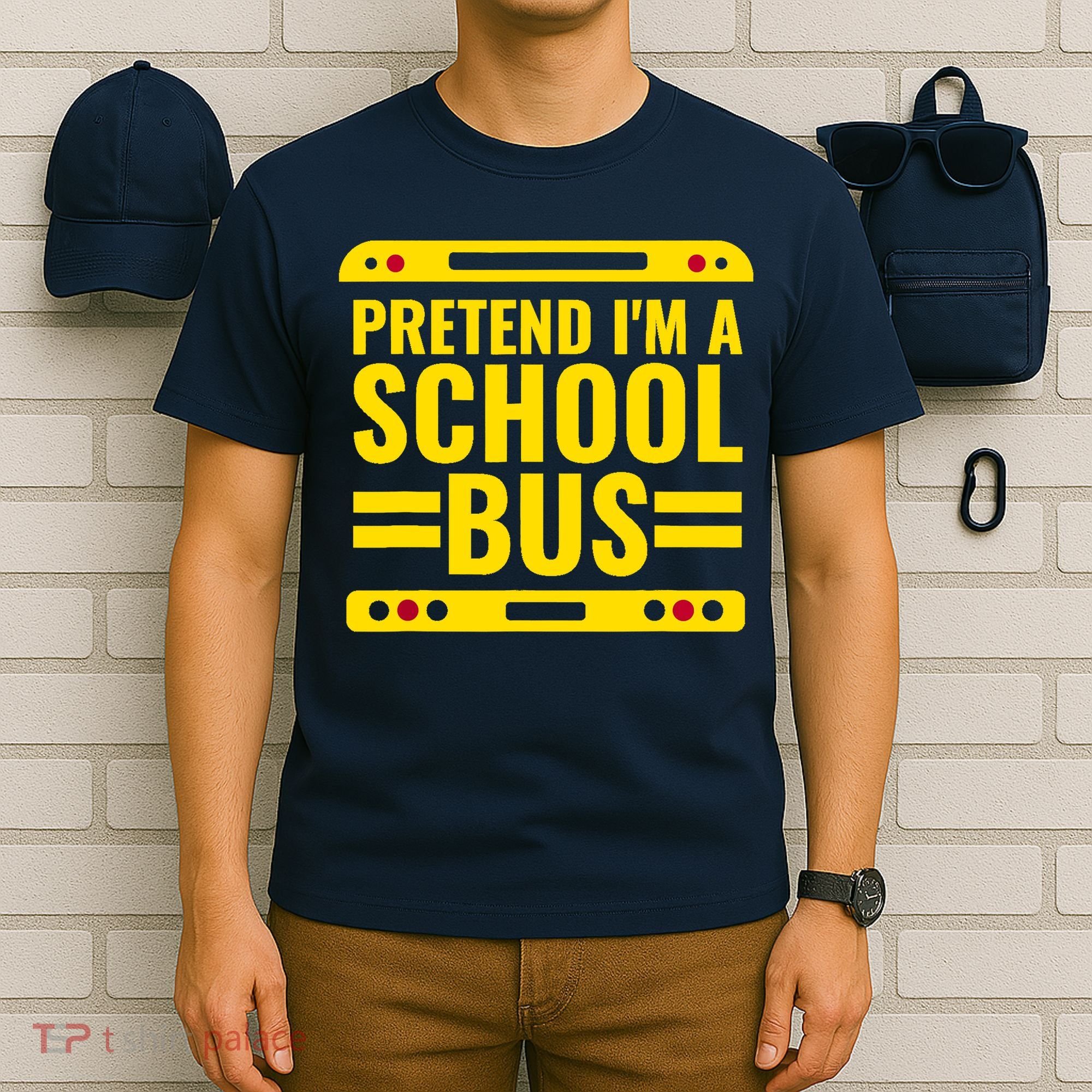 Pretend Im A School Bus Funny Lazy Halloween Costume T-Shirt