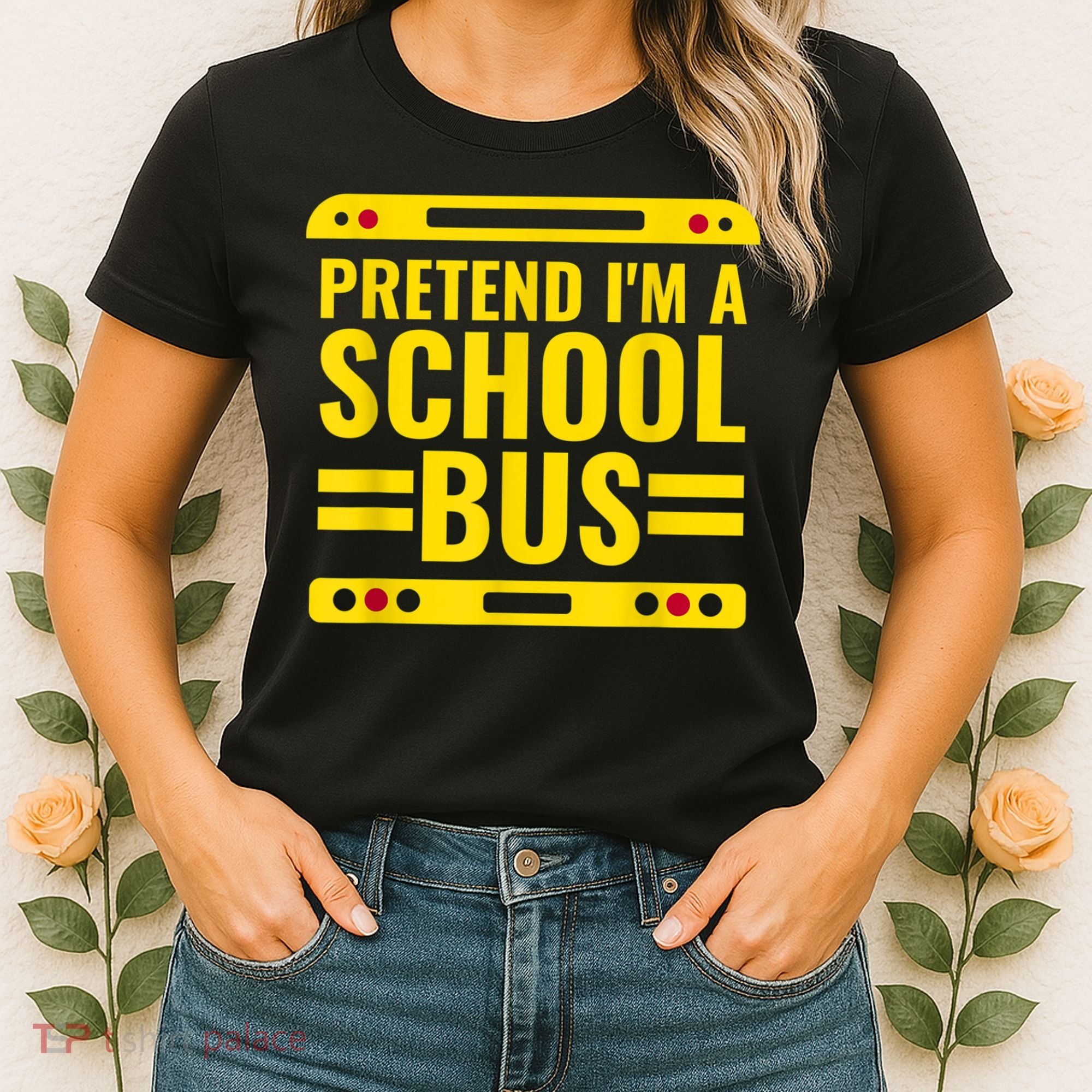 Pretend I'm A School Bus Funny Lazy Halloween Costume Women's T-Shirt