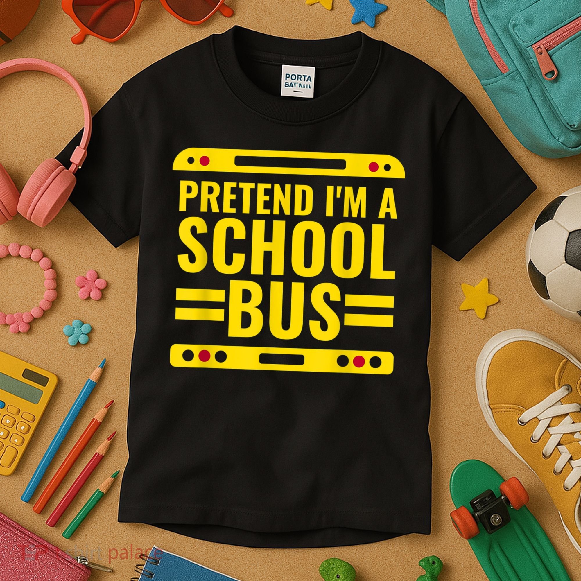 Pretend I'm A School Bus Funny Lazy Halloween Costume Kids T-Shirt