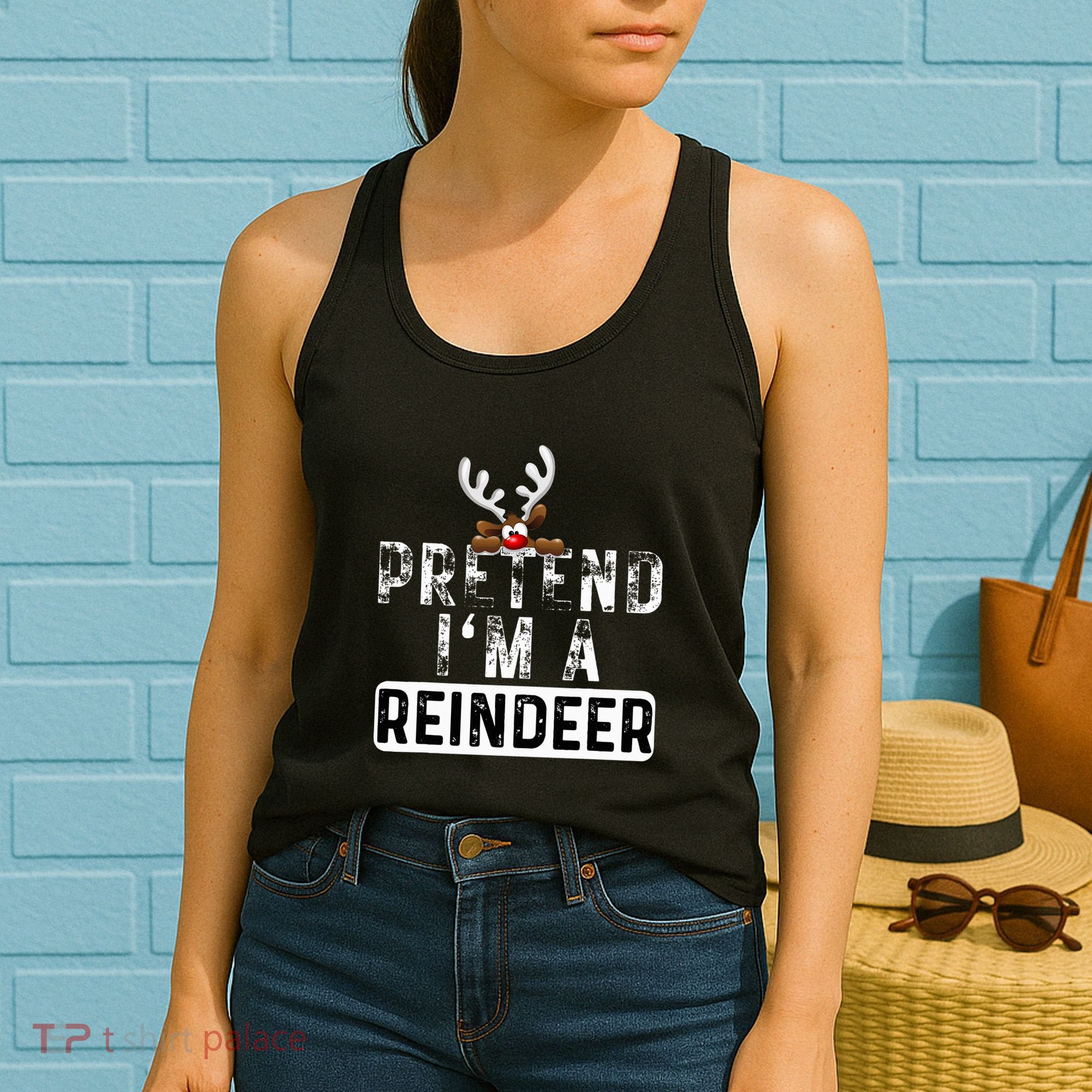 Pretend I'm A Reindeer Funny Lazy Christmas Costume  Women's Tank Top