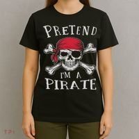 Pretend I'm A Pirate Funny Lazy Halloween Matching Costume T-Shirt thumb 4