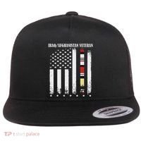 Proud Iraq Afghanistan Veteran Flag Flat Bill Trucker Hat thumb 0