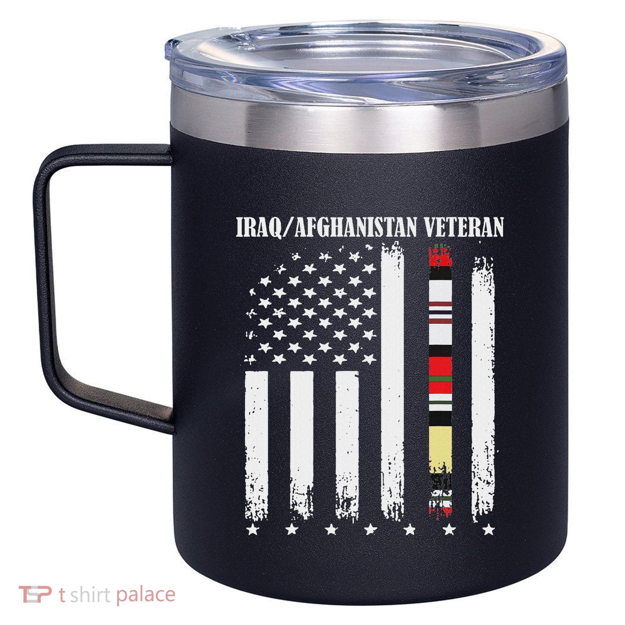 Proud Iraq Afghanistan Veteran Flag 12oz Stainless Steel Coffee Mug
