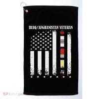 Proud Iraq Afghanistan Veteran Flag Golf Towel thumb 0