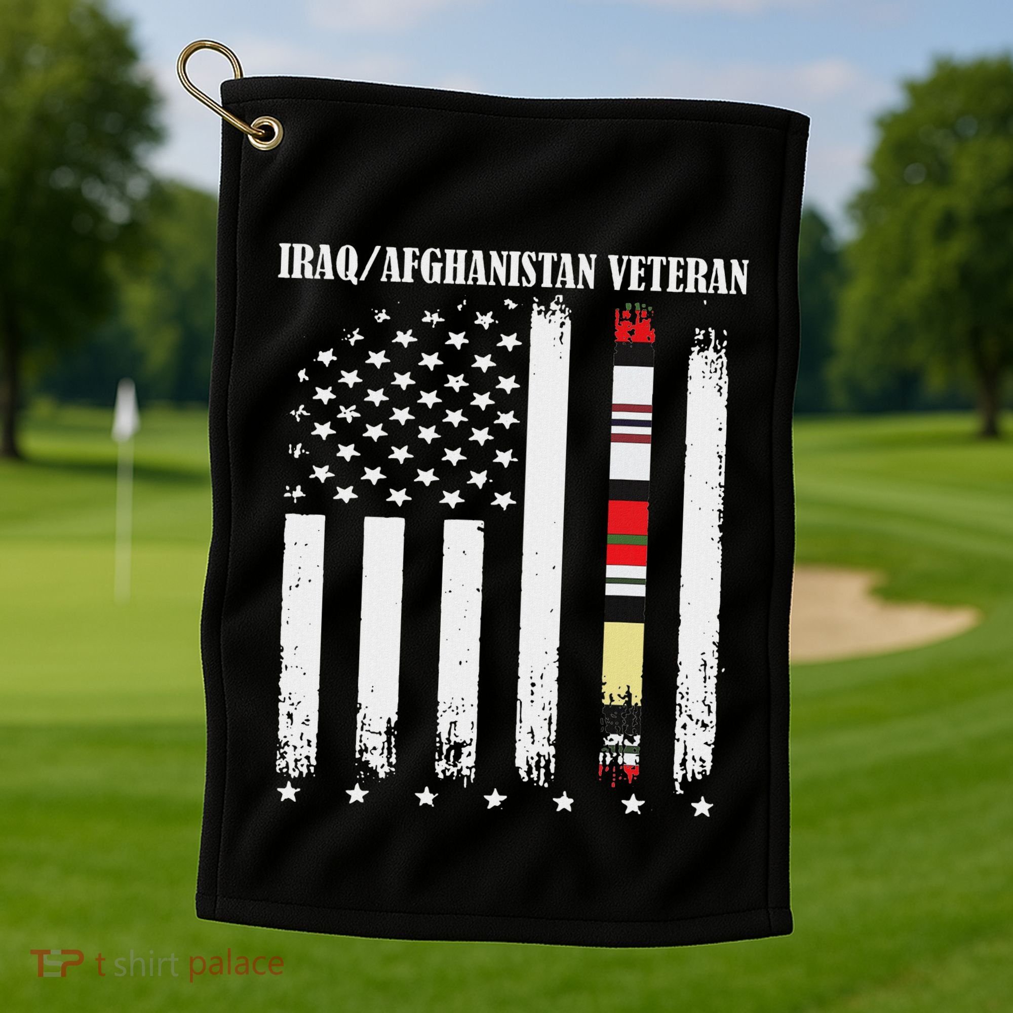 Proud Iraq Afghanistan Veteran Flag Golf Towel