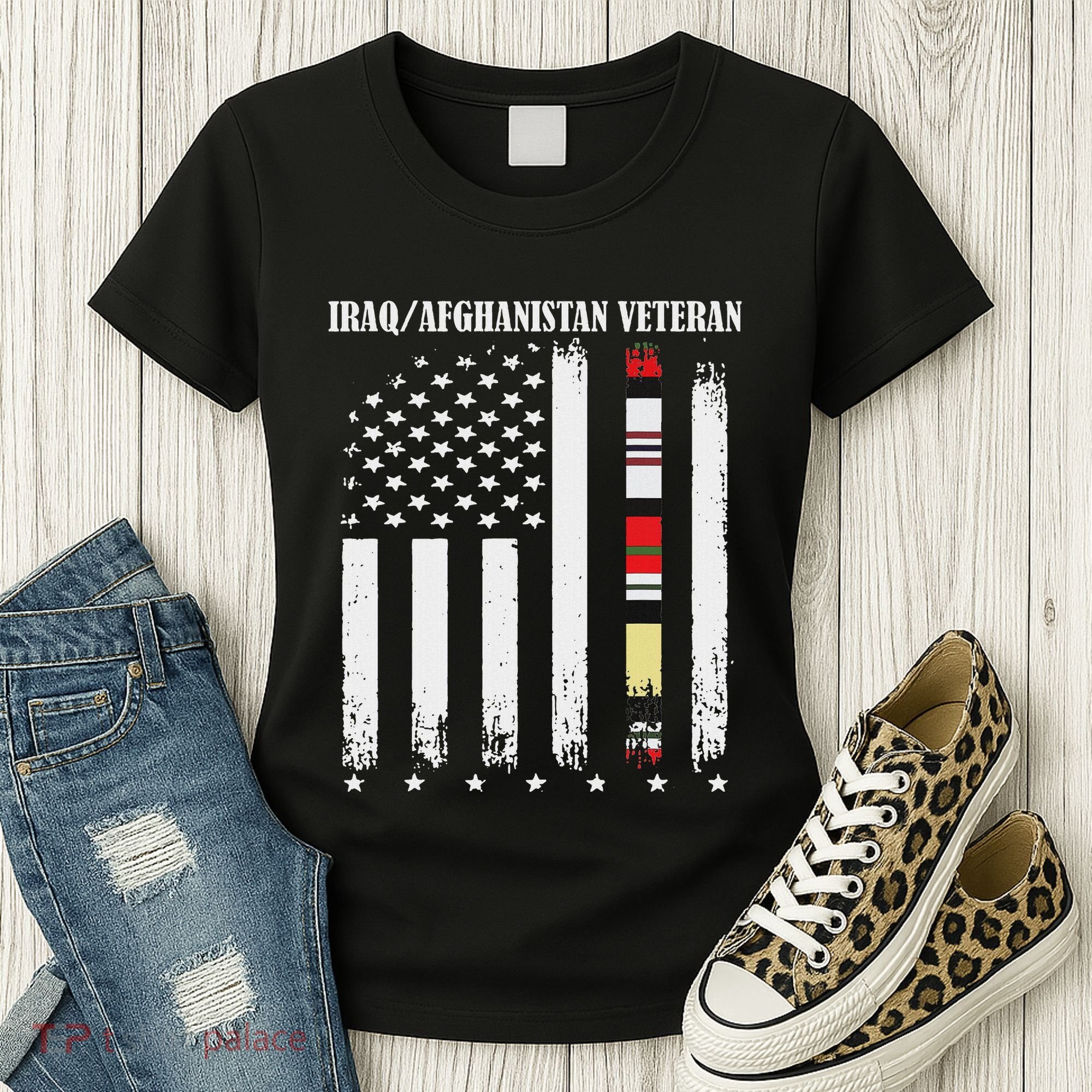 Proud Iraq Afghanistan Veteran Flag Women's T-Shirt