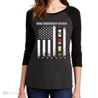 Proud Iraq Afghanistan Veteran Flag Women's Tri-Blend 3/4-Sleeve Raglan Shirt thumb 2
