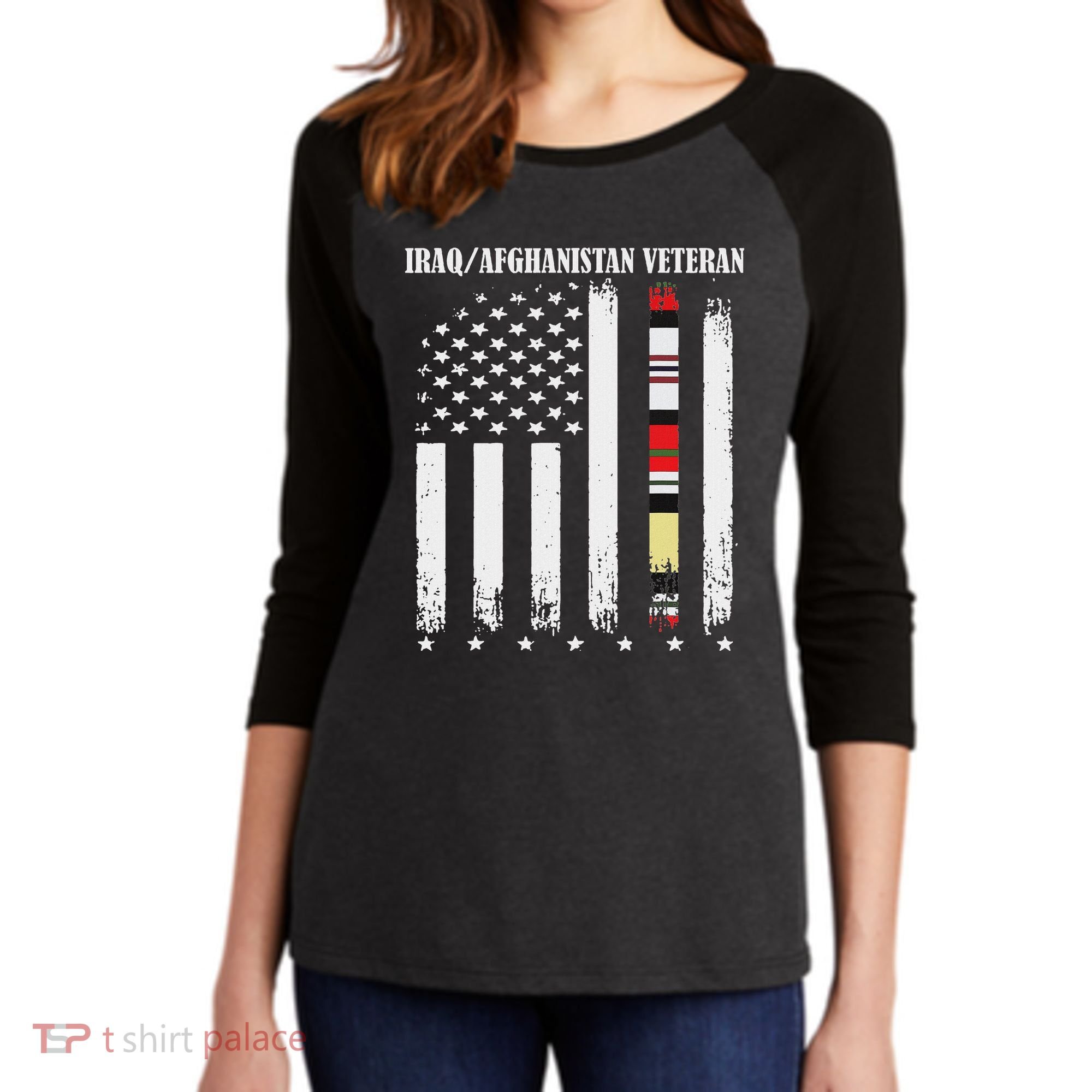 Proud Iraq Afghanistan Veteran Flag Women's Tri-Blend 3/4-Sleeve Raglan Shirt