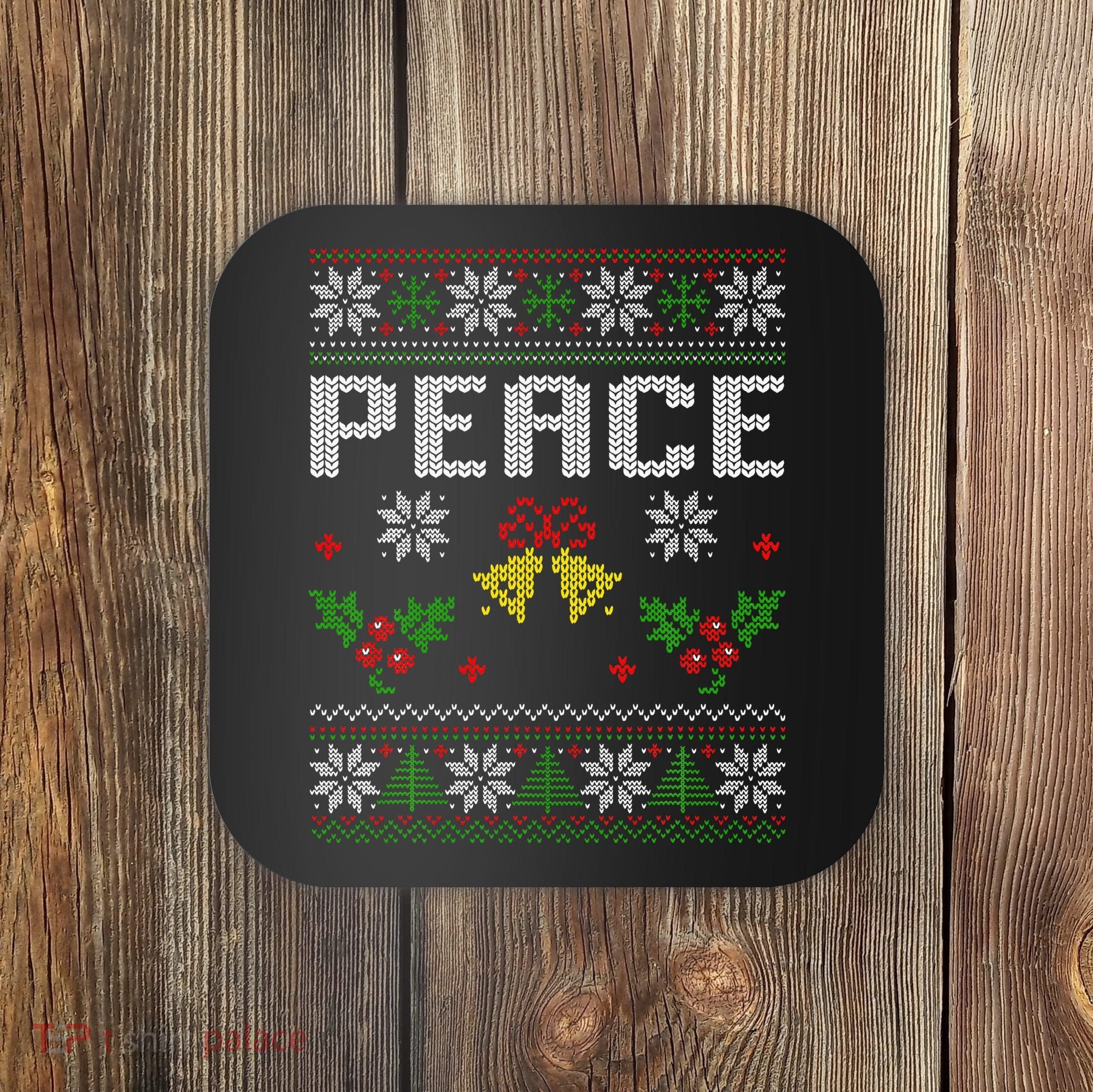 Peace I Come In Peace Couple Matching Ugly Christmas Sweater Coaster