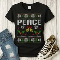 Peace I Come In Peace Couple Matching Ugly Christmas Sweater Women's T-Shirt thumb 3