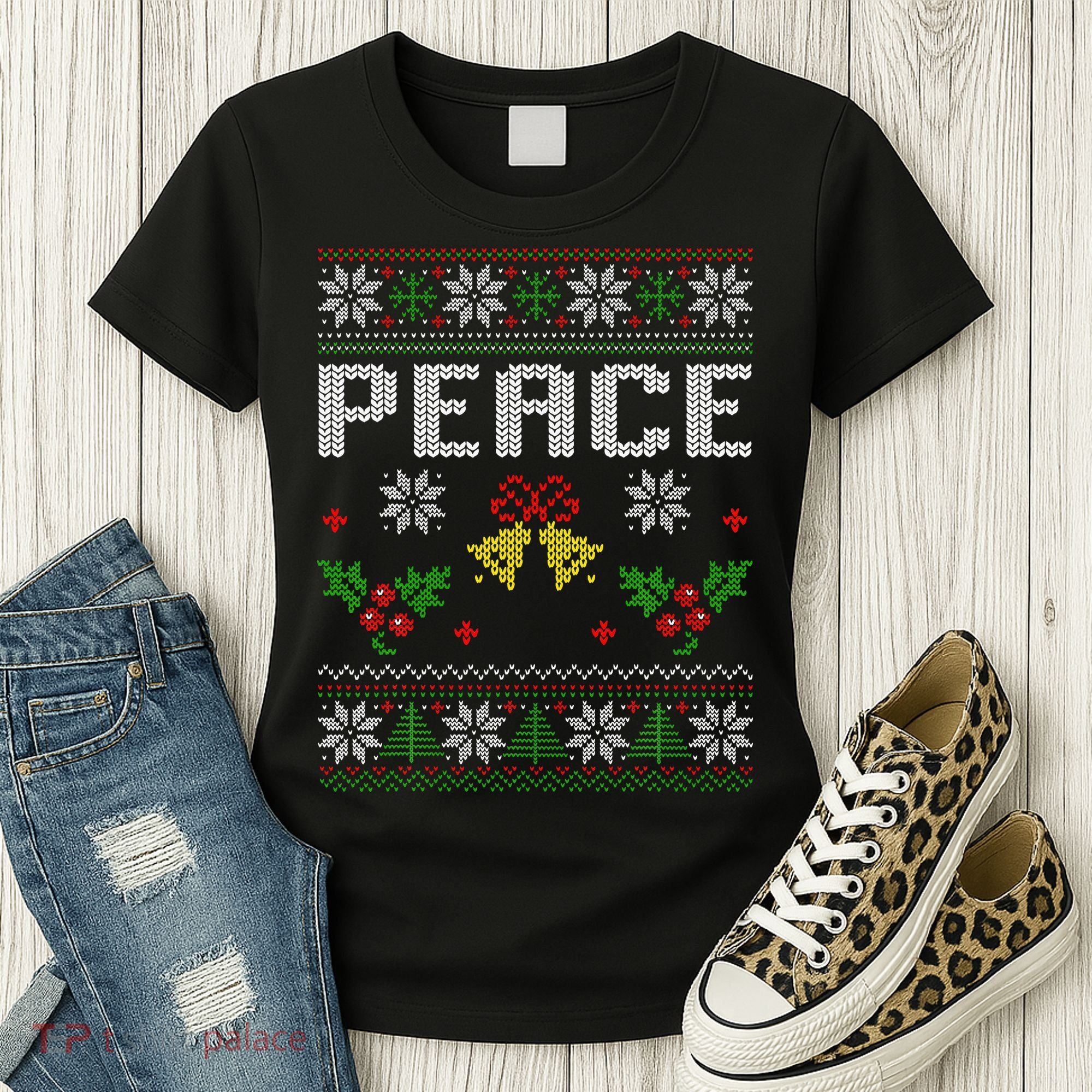 Peace I Come In Peace Couple Matching Ugly Christmas Sweater Women's T-Shirt