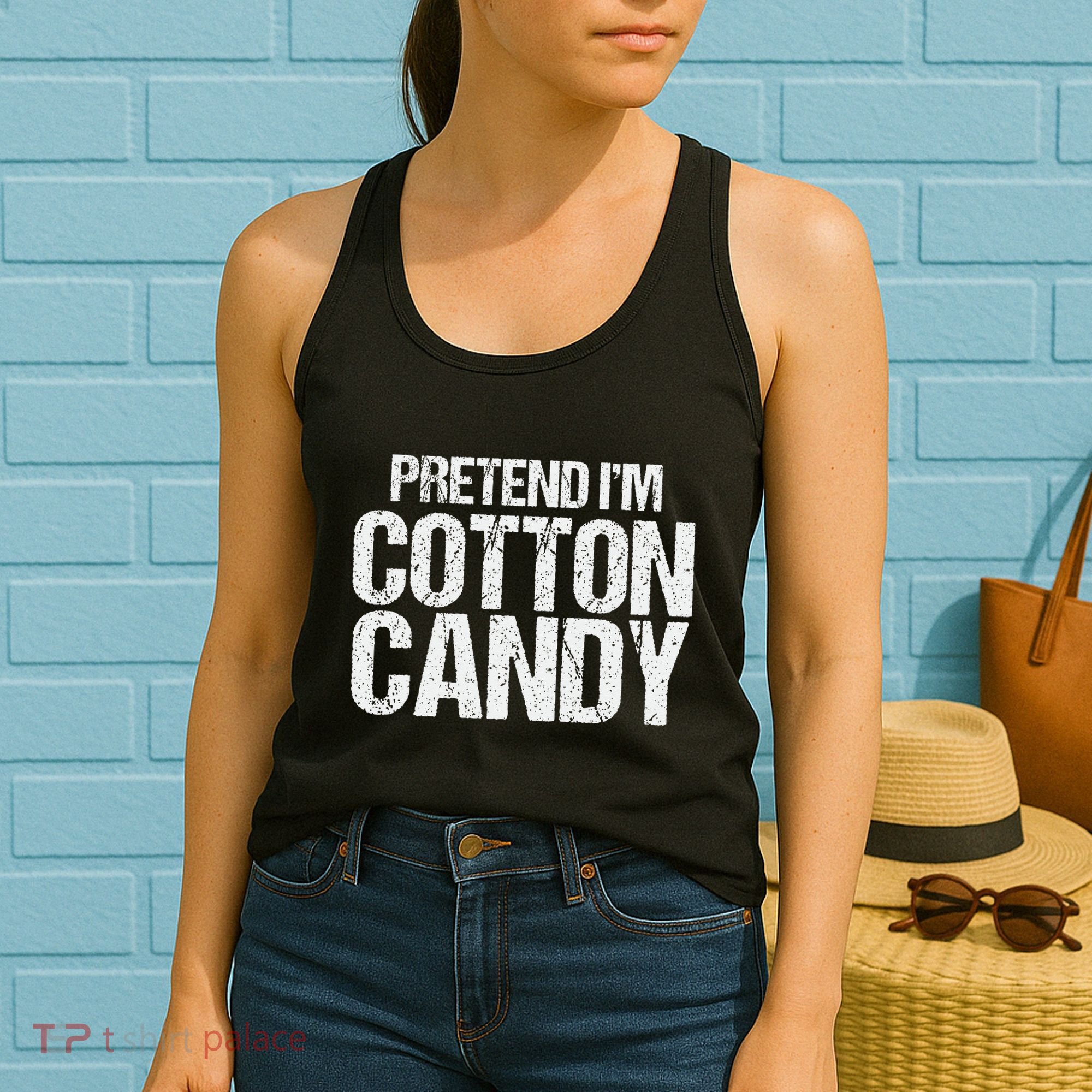 Pretend I'm Cotton Candy Easy Halloween Costume Women's Tank Top