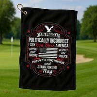 Politically Incorrect God Bless America Conservative Golf Towel thumb 1