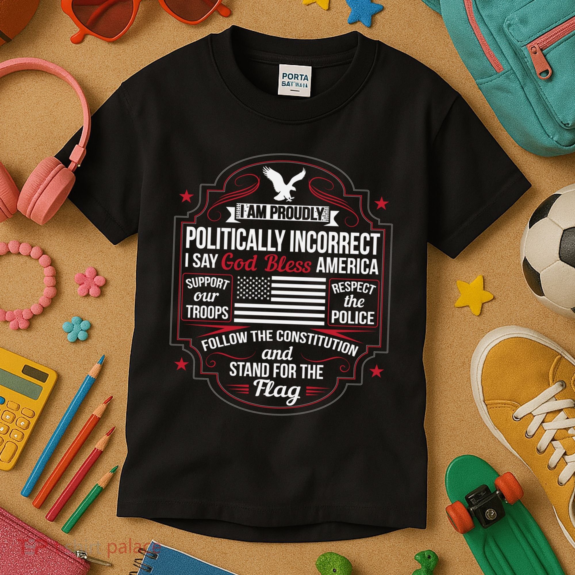 Politically Incorrect God Bless America Conservative Kids T-Shirt