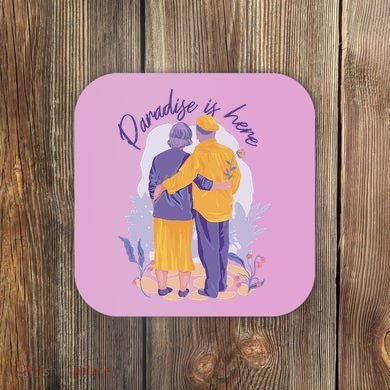 Paradise Is Here Alder Couple Coaster