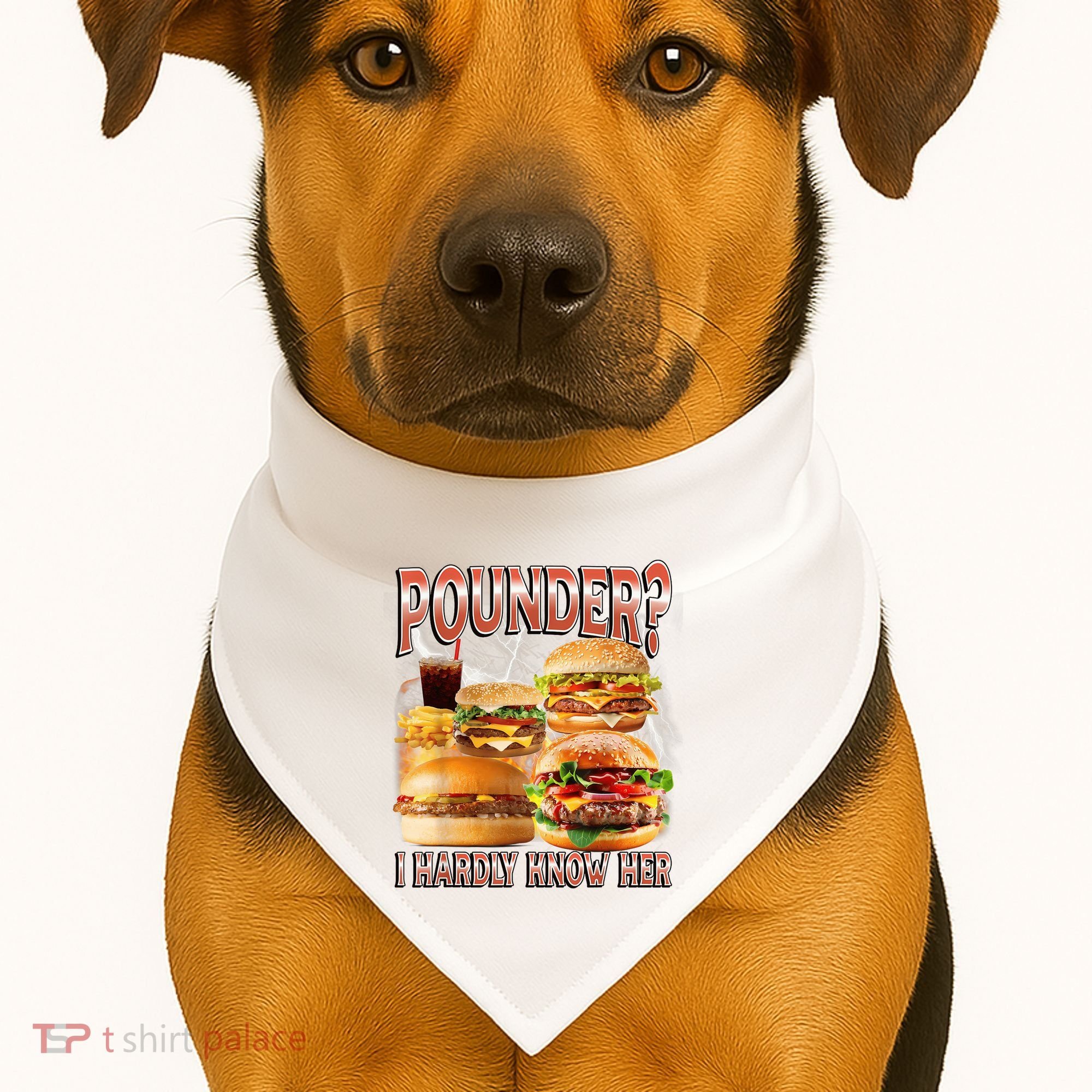 Pounder I Hardly Know Her Funny Unhinged Hamburger Meme USA-Made Doggie Bandana