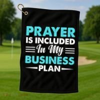 Prayer Is Included In My Business Plan Funny Boss Premium Golf Towel thumb 1