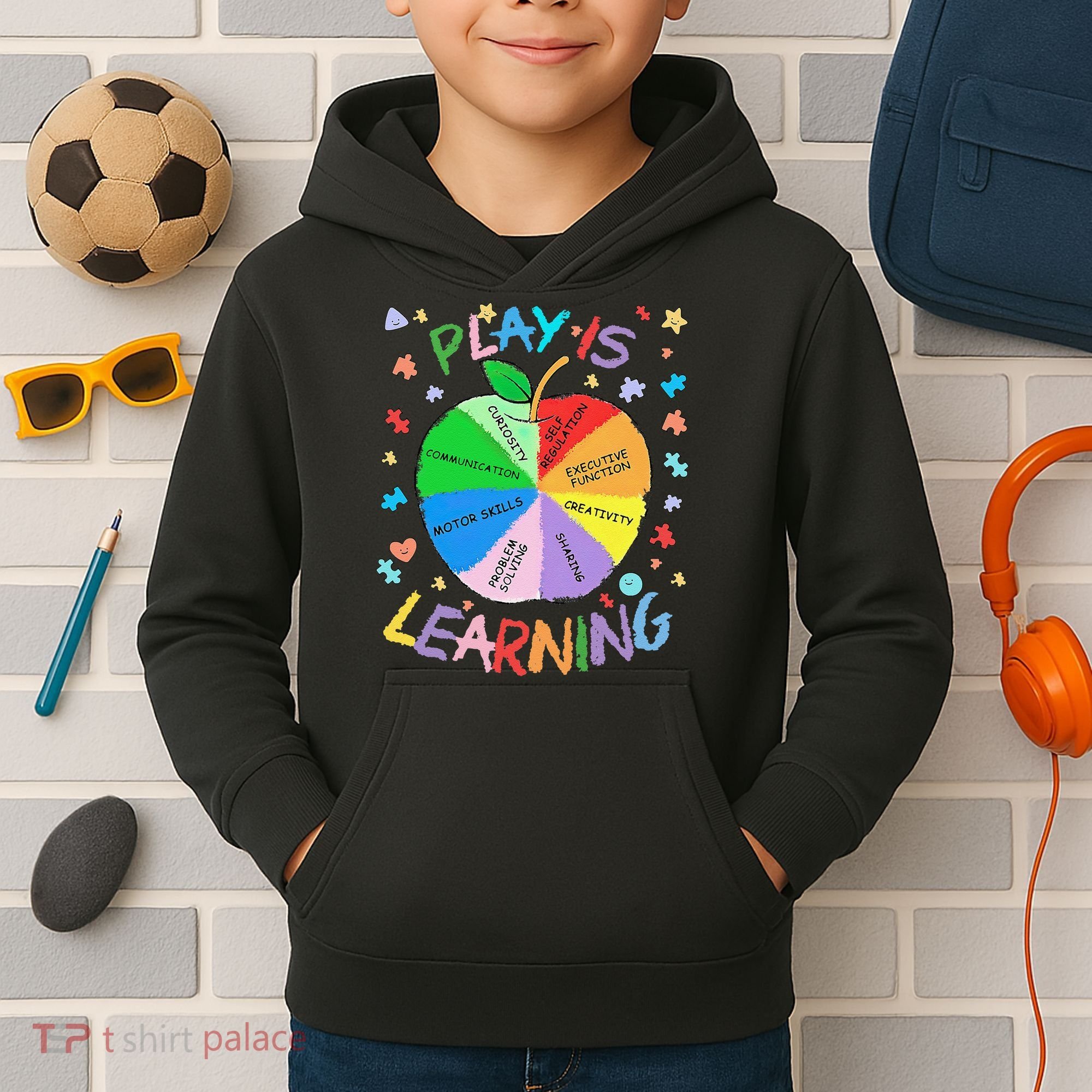 Play Is Learning Special Education Autism Awareness Pride Kids Hoodie
