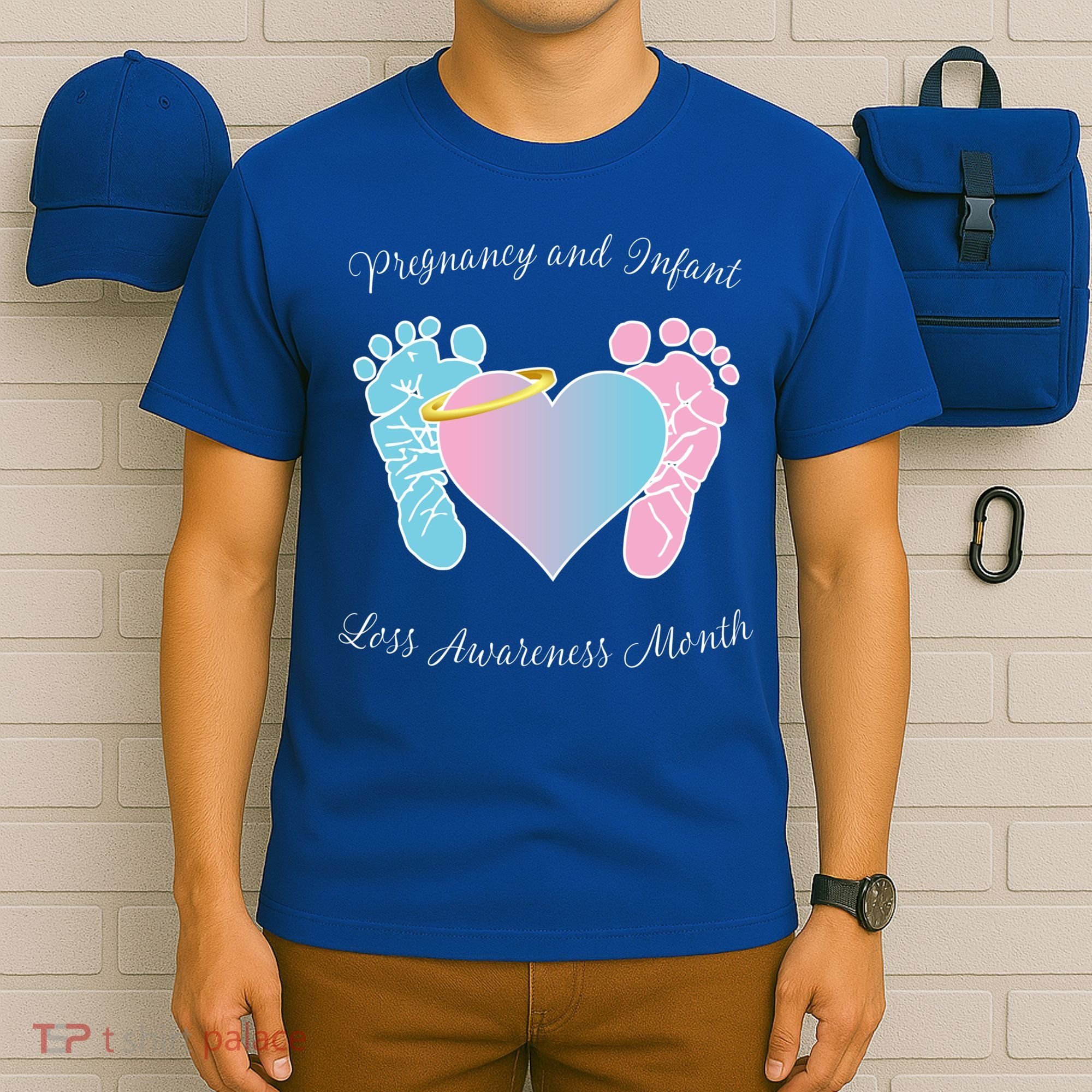 Pregnancy Infant Loss Awareness Month Footprint Halo Gift T-Shirt