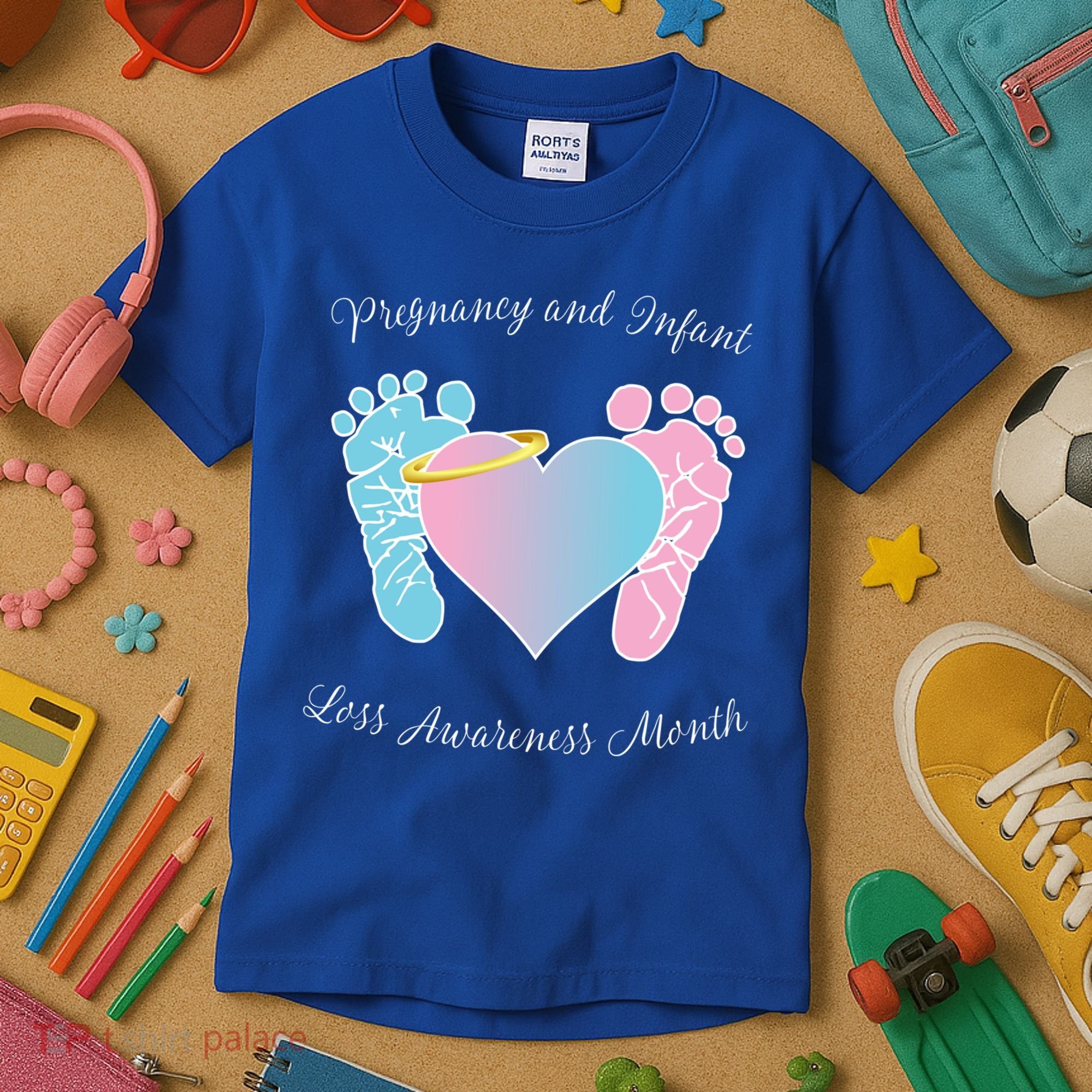 Pregnancy Infant Loss Awareness Month Footprint Halo Gift Kids T-Shirt