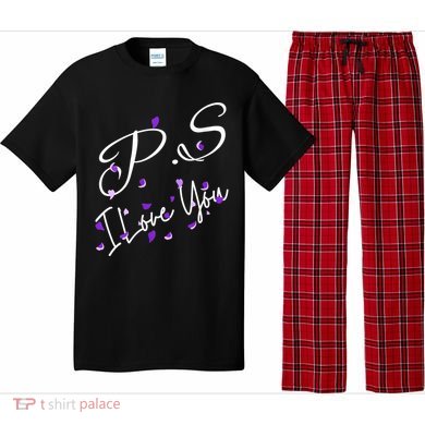 Ps I Love You Day Valentines Day Purple Heart Women Vneck Pajama Set