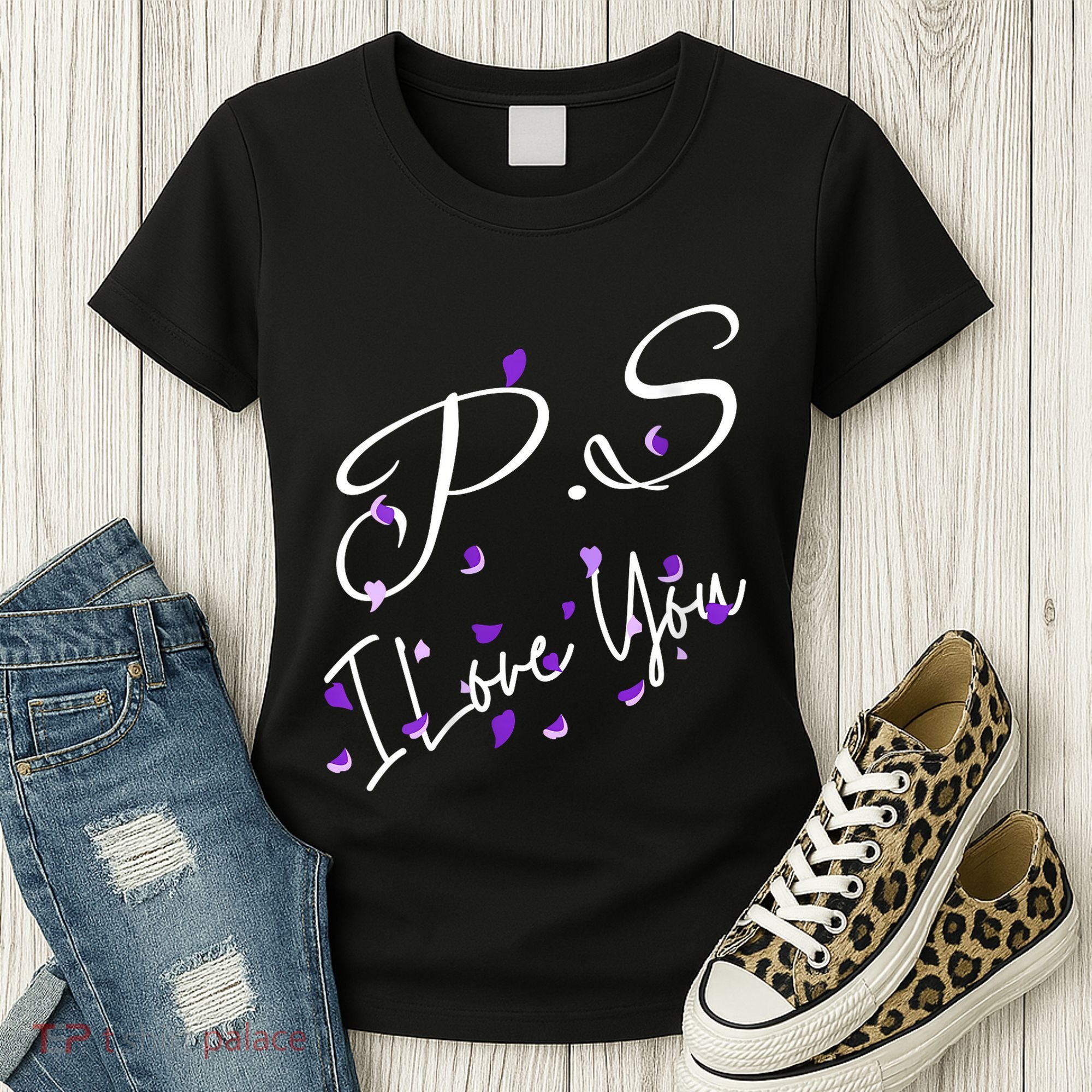 Ps I Love You Day Valentines Day Purple Heart Women Vneck Women's T-Shirt