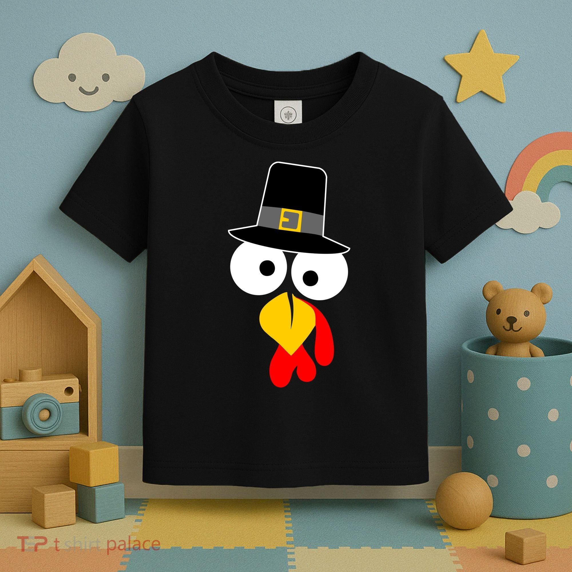 Pilgrim Turkey Big Face Thanksgiving Toddler T-Shirt
